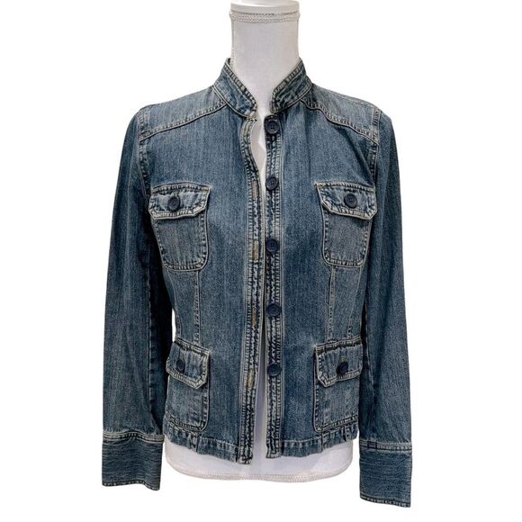 Vintage 2000s-Y2K Mossimo Band Collar Button up
Denim Jacket. Medium - Picture 1 of 5